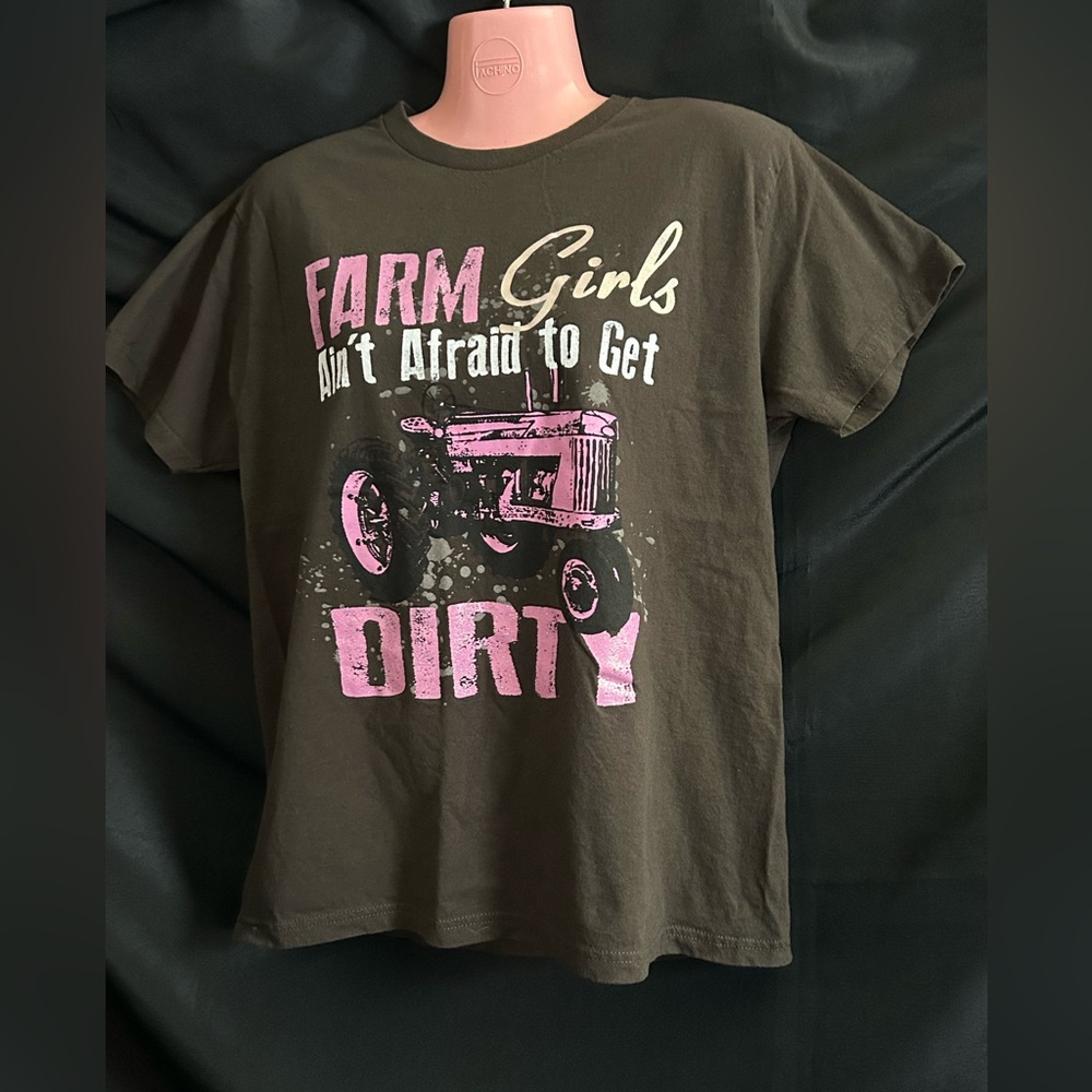 Lifestyle Legends Women’s Farm Girls Graphic Tee Pink Glitter & Brown SZ LG
